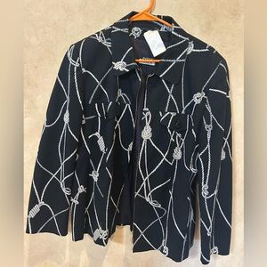 VTG Basler Navy Rope-Print nautical Zip Front Jacket size women’s 16